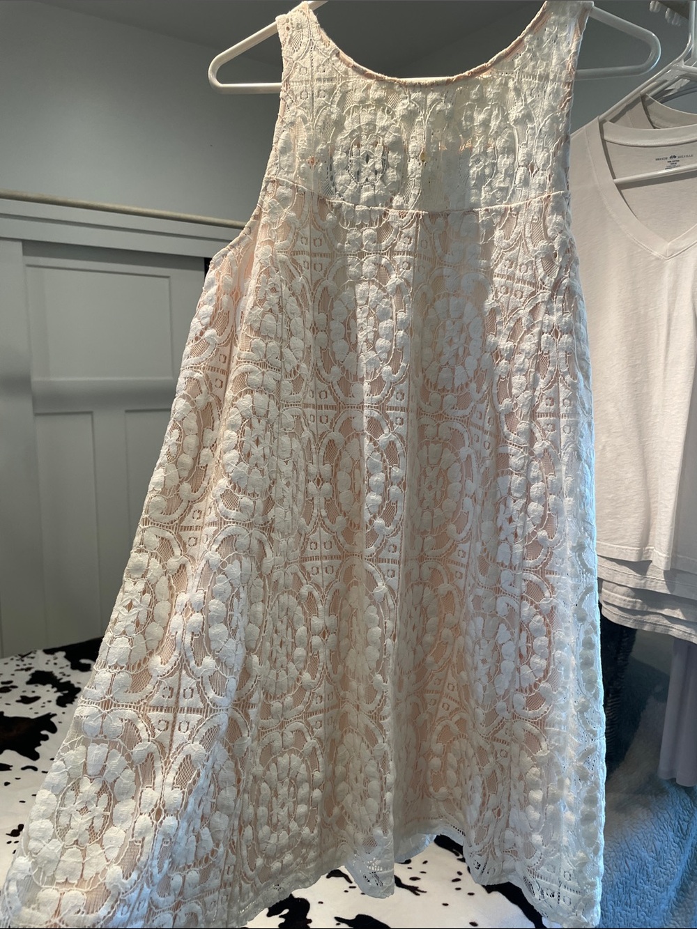 Free People Ivory Lace Mini Dress with Blush Underlay